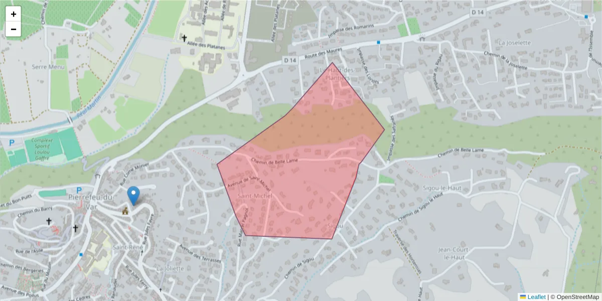 Carte de la zone du code postal  et des codes postaux voisins en France