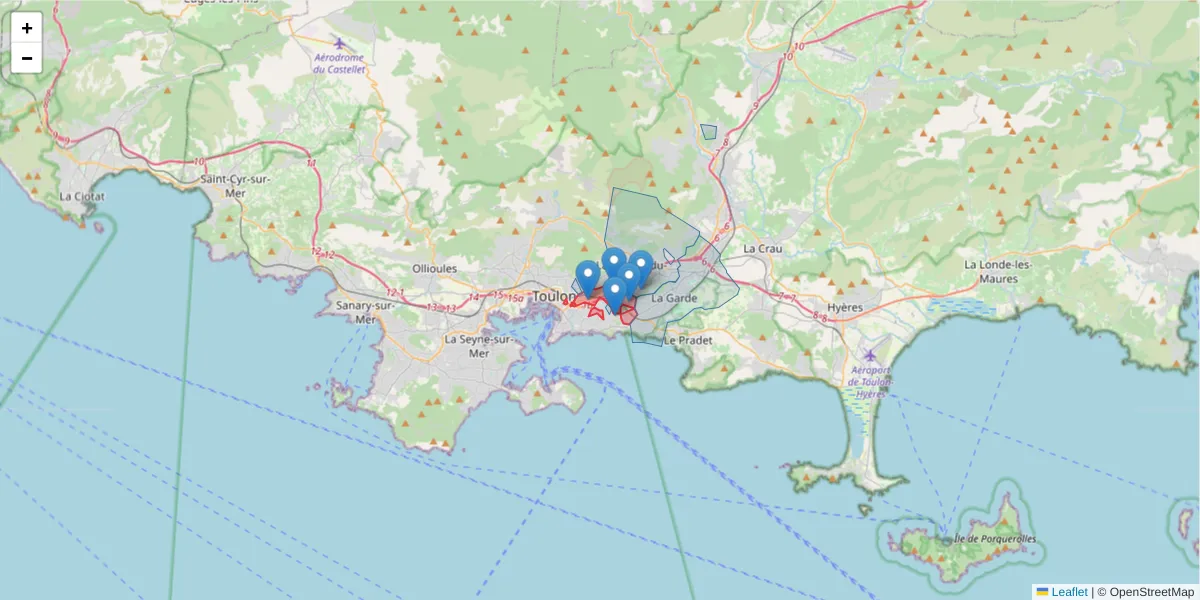 Carte de la zone du code postal  et des codes postaux voisins en France