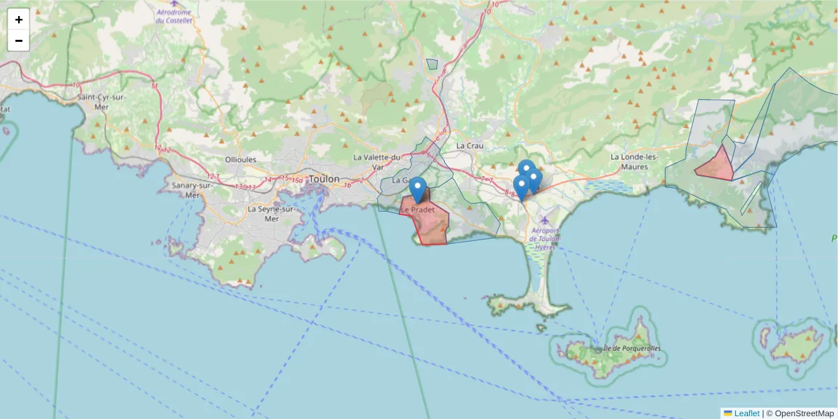 Carte de la zone du code postal  et des codes postaux voisins en France