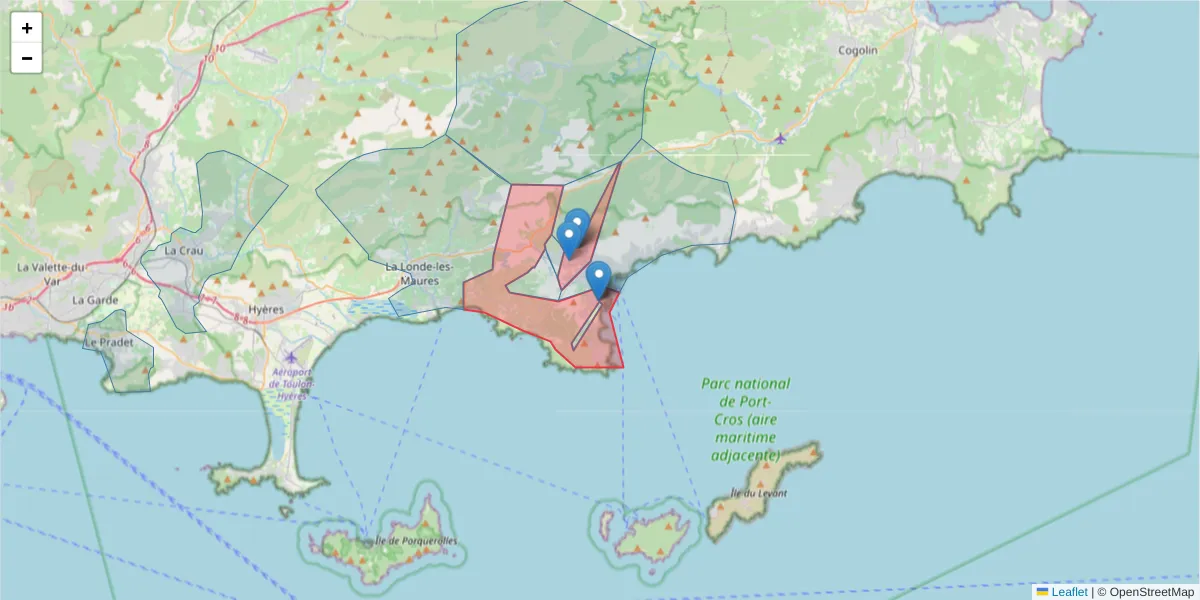 Carte de la zone du code postal  et des codes postaux voisins en France