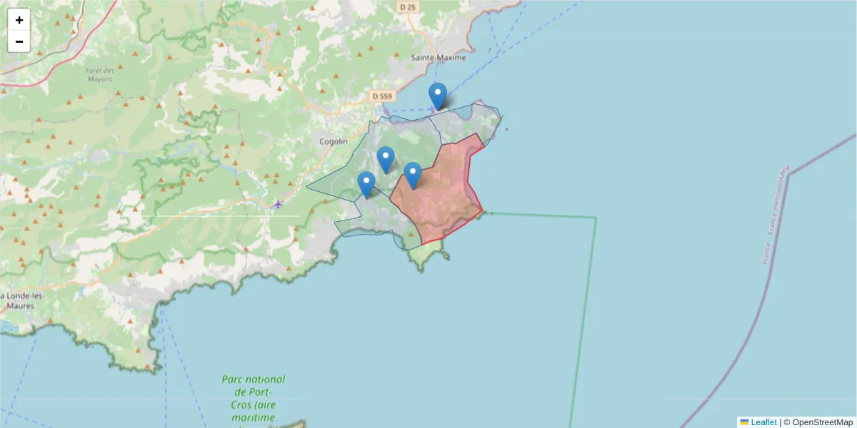 Carte de la zone du code postal  et des codes postaux voisins en France