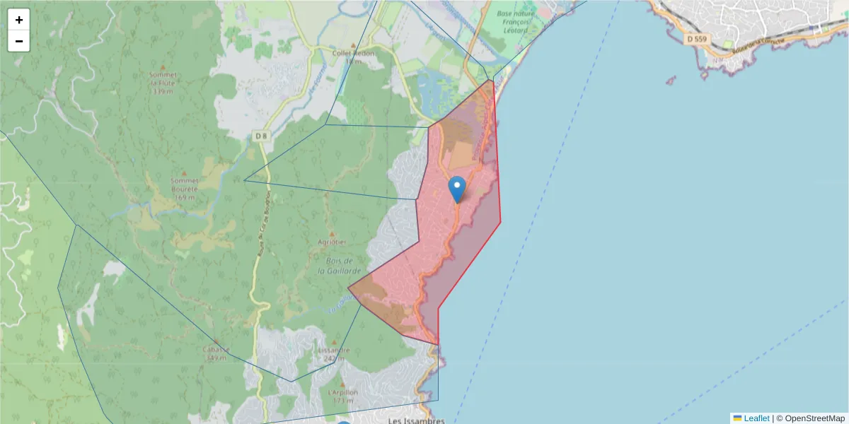 Carte de la zone du code postal  et des codes postaux voisins en France