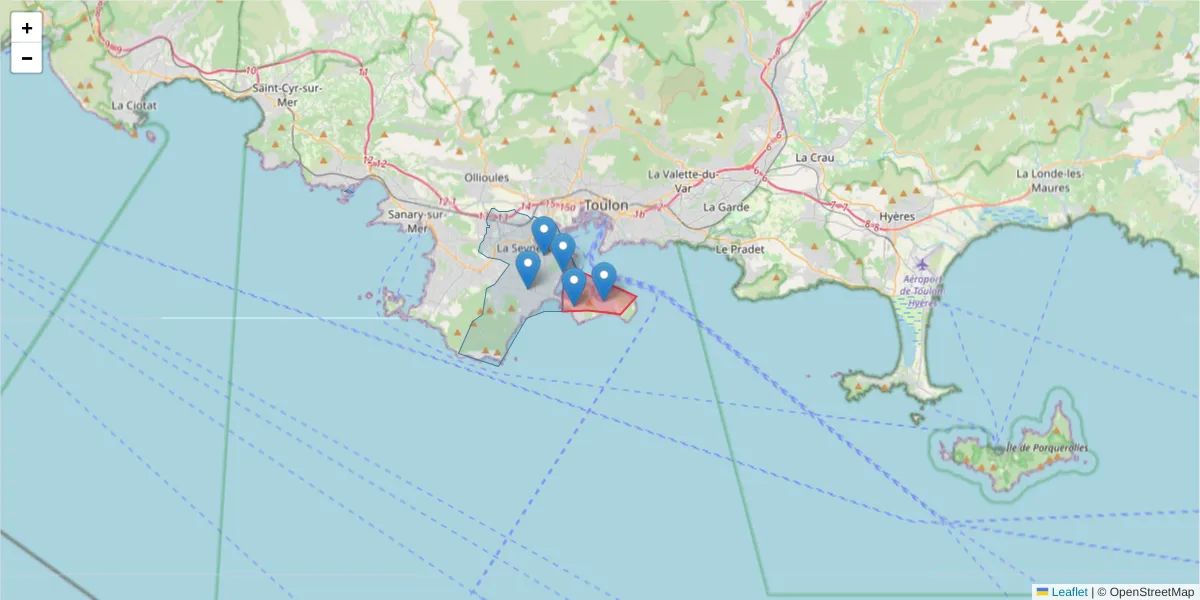 Carte de la zone du code postal  et des codes postaux voisins en France