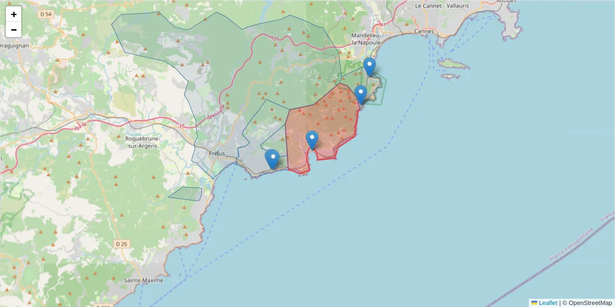 Carte de la zone du code postal  et des codes postaux voisins en France