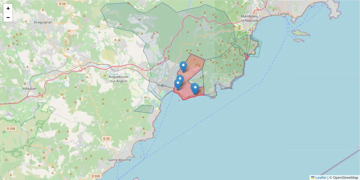 Carte de la zone du code postal  et des codes postaux voisins en France