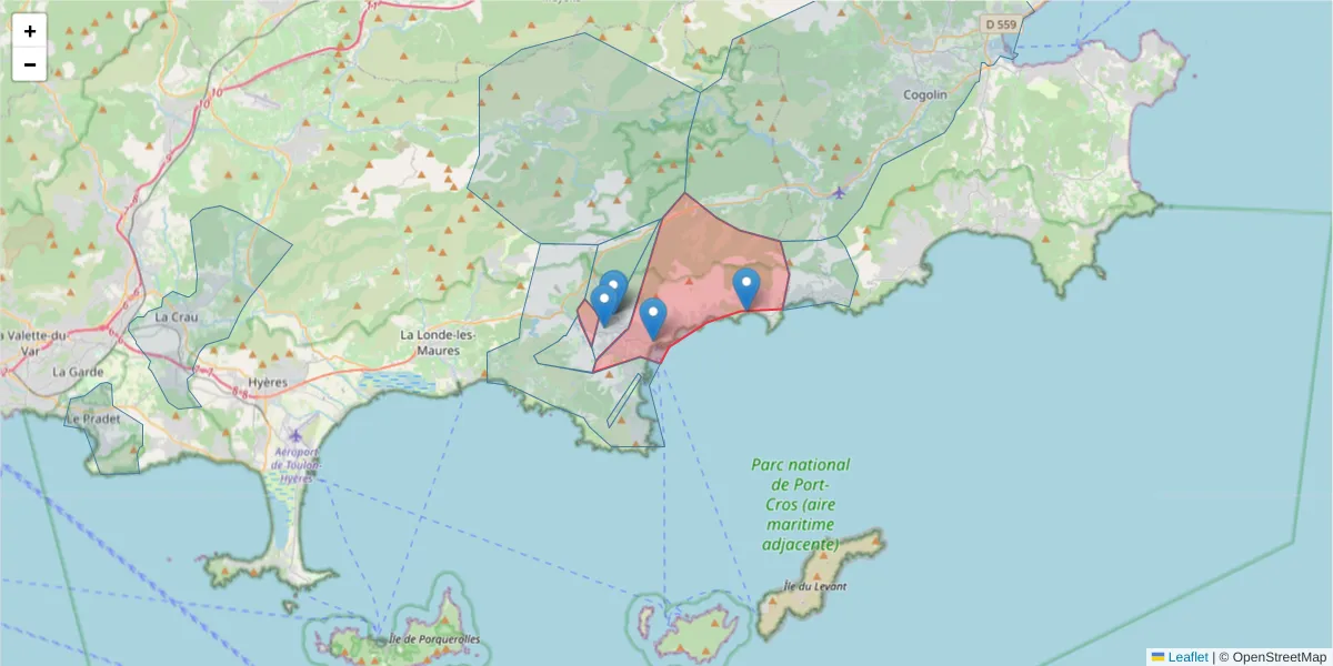 Carte de la zone du code postal  et des codes postaux voisins en France