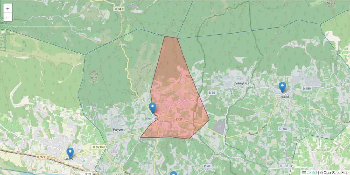 Carte de la zone du code postal  et des codes postaux voisins en France