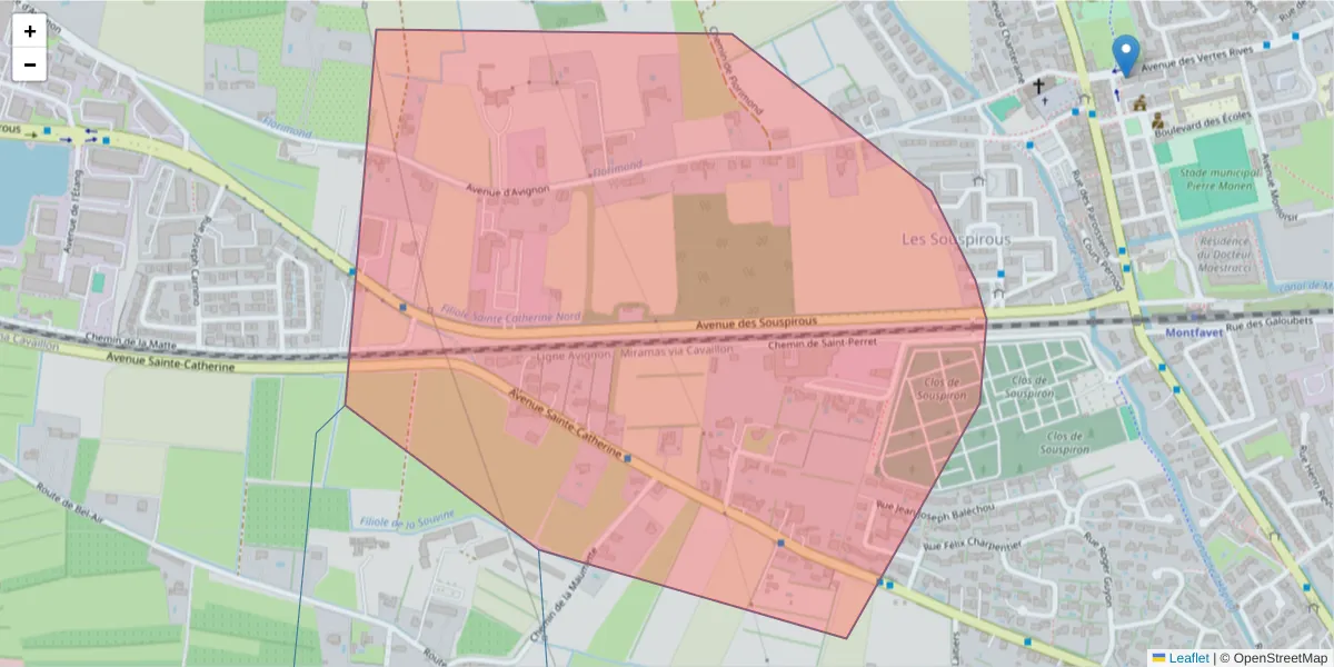 Carte de la zone du code postal  et des codes postaux voisins en France