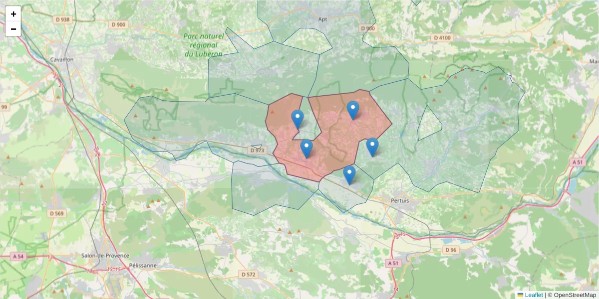 Carte de la zone du code postal  et des codes postaux voisins en France
