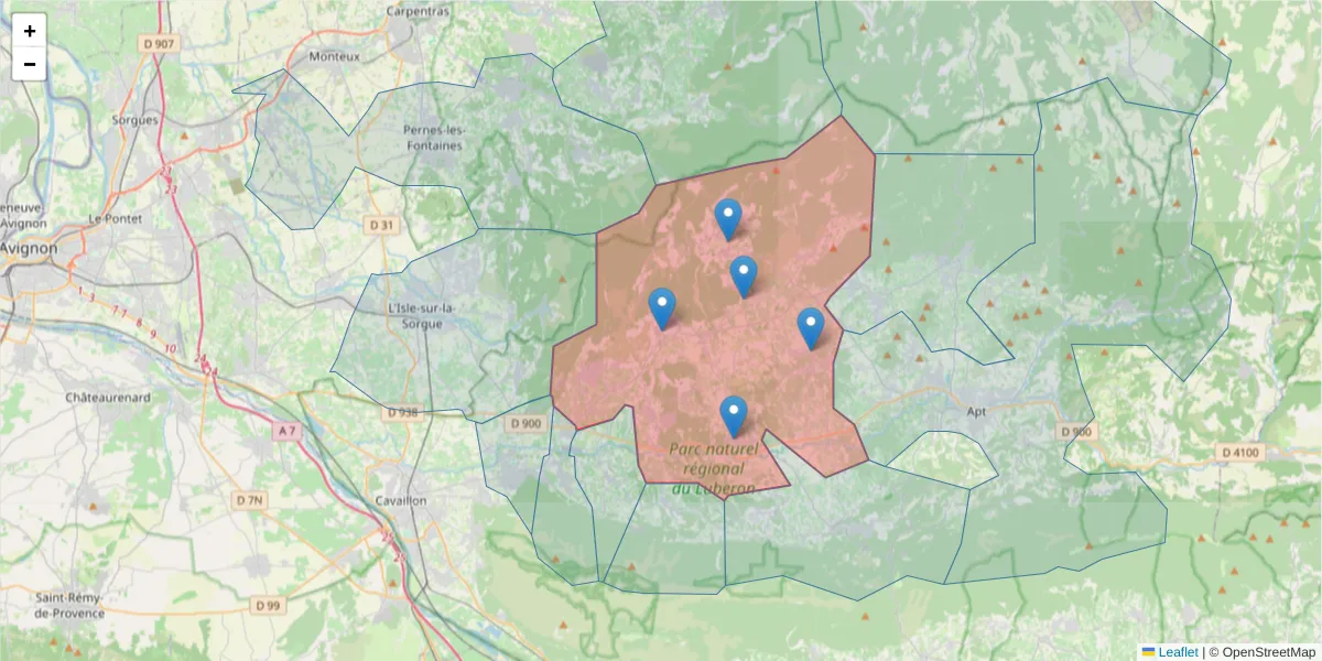Carte de la zone du code postal  et des codes postaux voisins en France