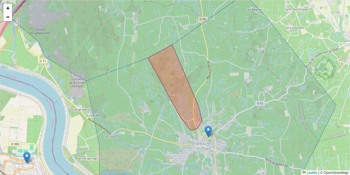 Carte de la zone du code postal  et des codes postaux voisins en France