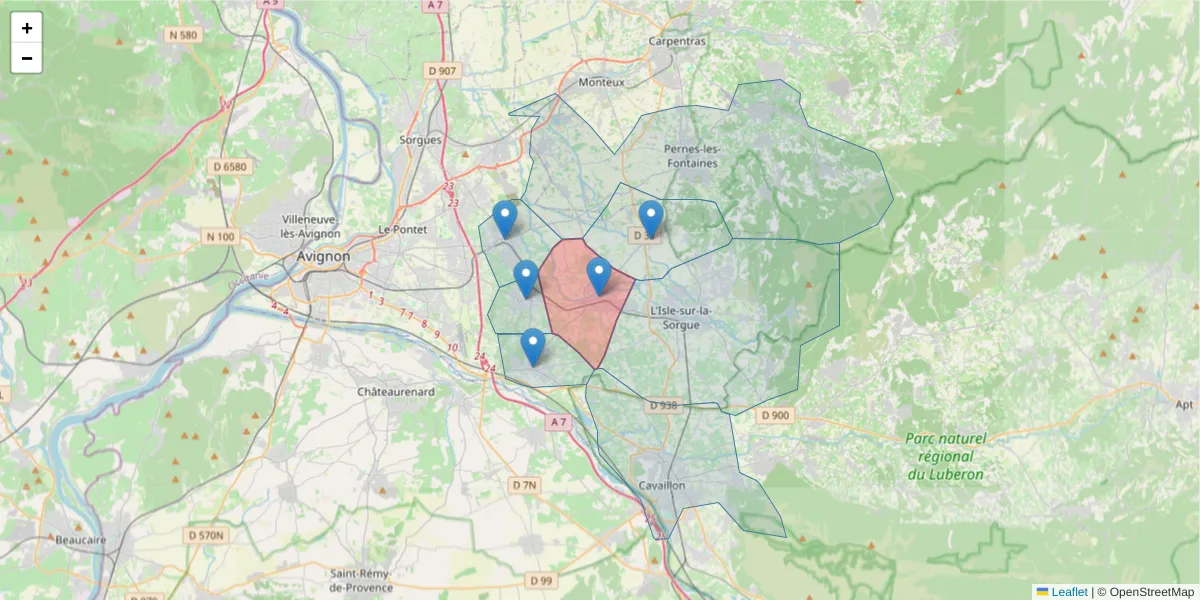 Carte de la zone du code postal  et des codes postaux voisins en France