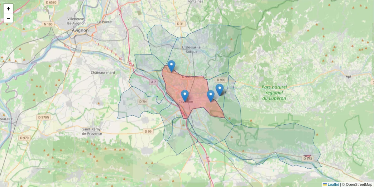 Carte de la zone du code postal  et des codes postaux voisins en France