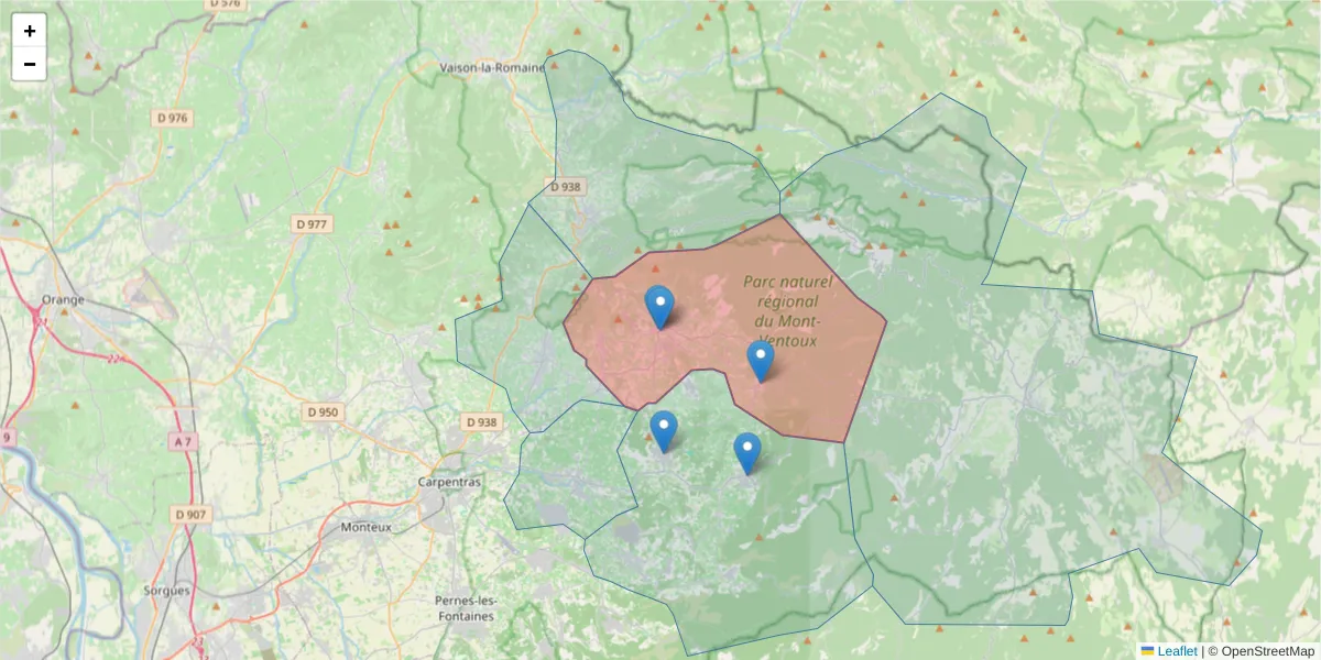 Carte de la zone du code postal  et des codes postaux voisins en France