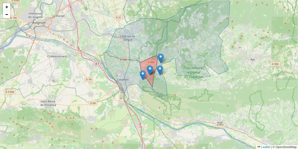 Carte de la zone du code postal  et des codes postaux voisins en France