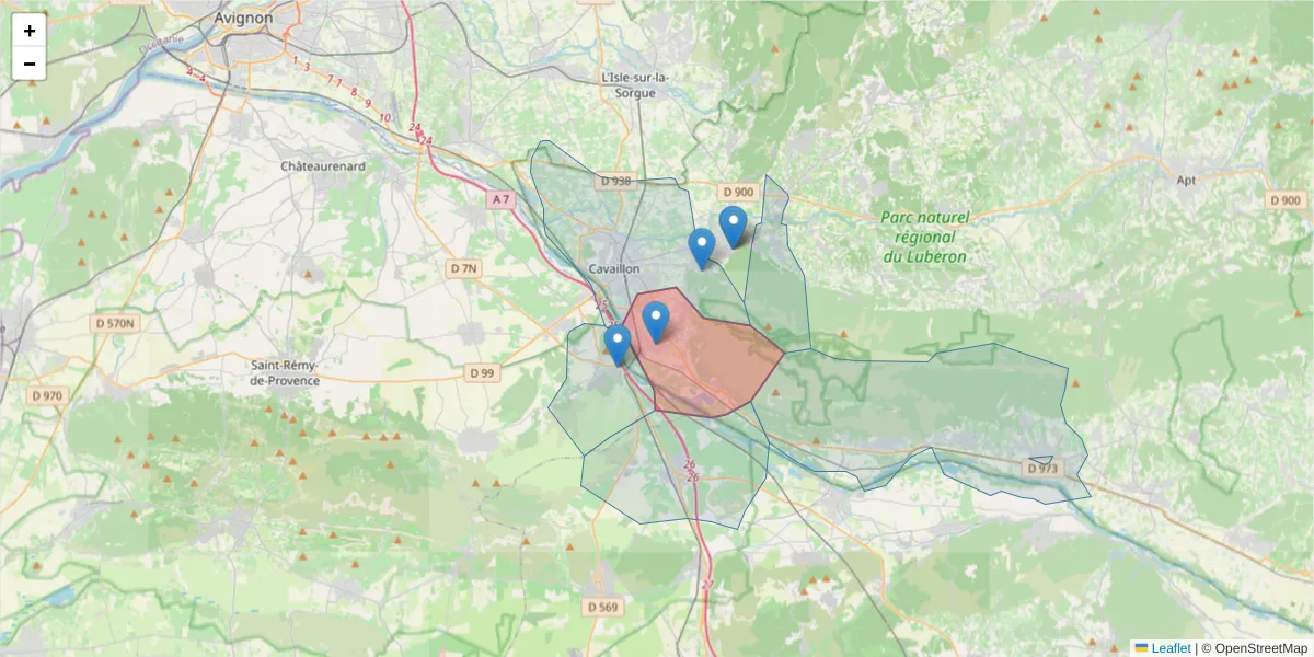 Carte de la zone du code postal  et des codes postaux voisins en France