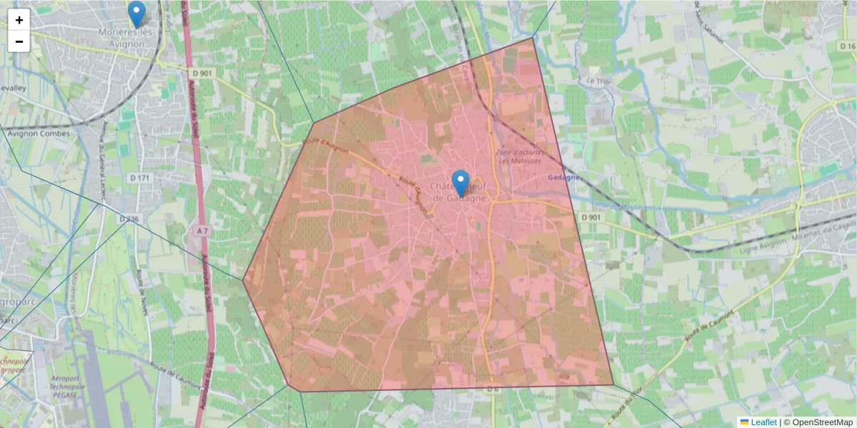 Carte de la zone du code postal  et des codes postaux voisins en France