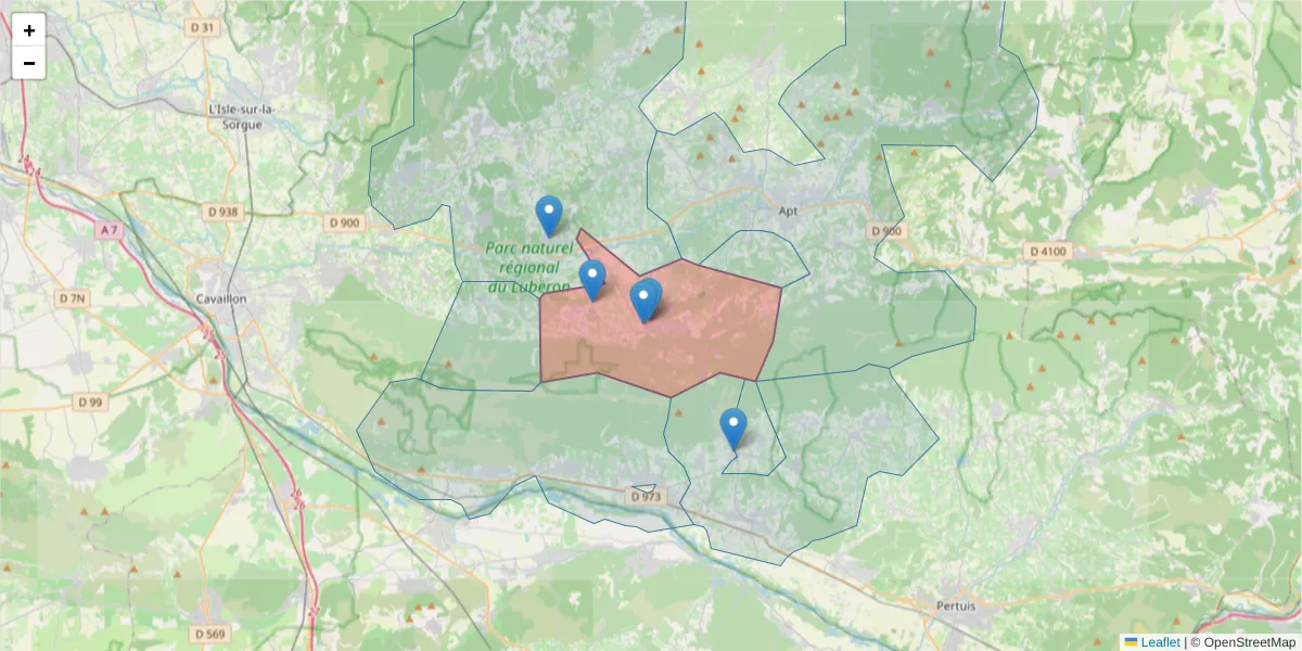 Carte de la zone du code postal  et des codes postaux voisins en France