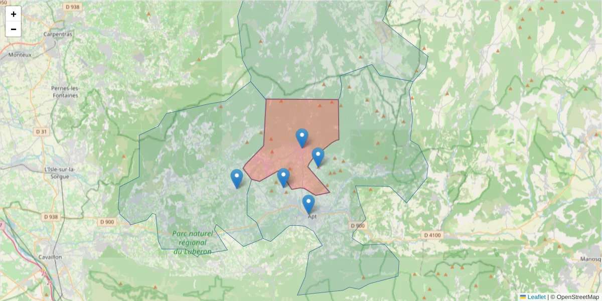 Carte de la zone du code postal  et des codes postaux voisins en France