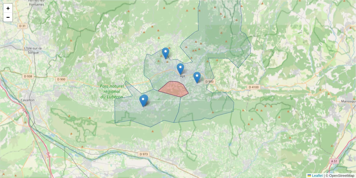 Carte de la zone du code postal  et des codes postaux voisins en France