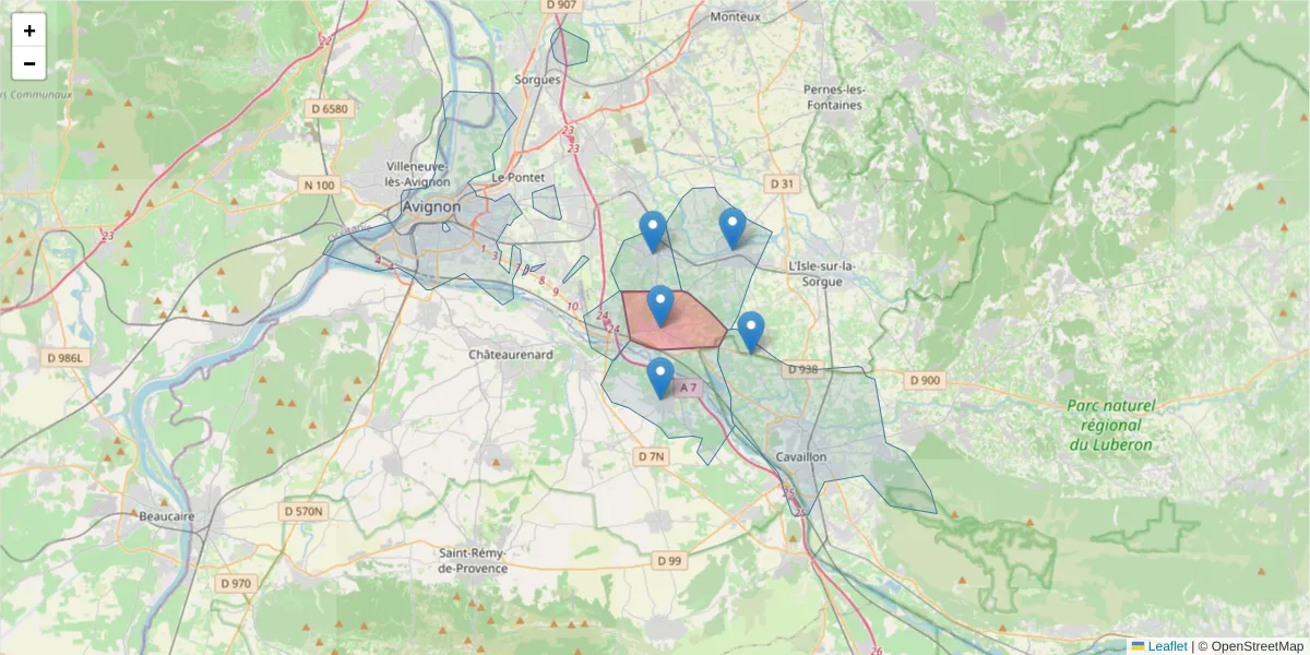 Carte de la zone du code postal  et des codes postaux voisins en France