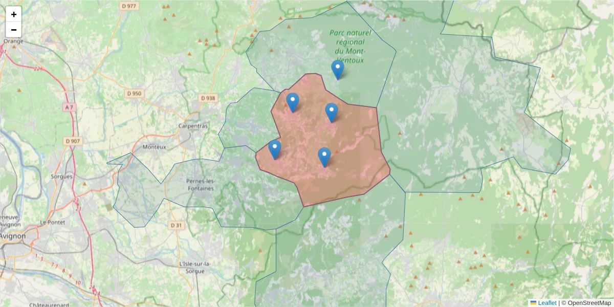 Carte de la zone du code postal  et des codes postaux voisins en France