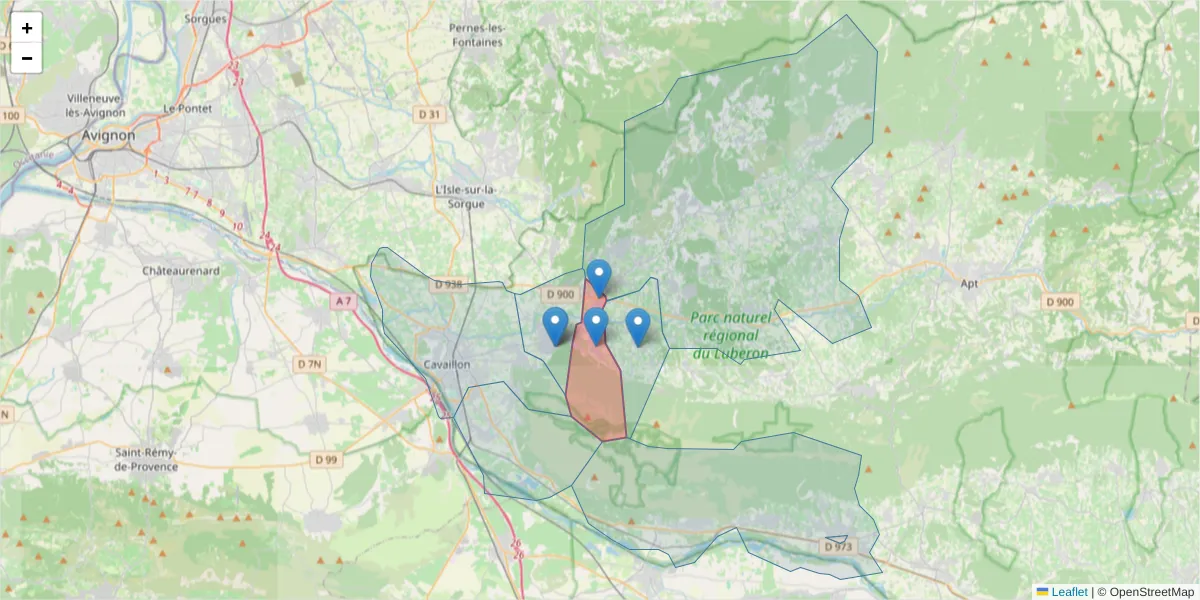 Carte de la zone du code postal  et des codes postaux voisins en France