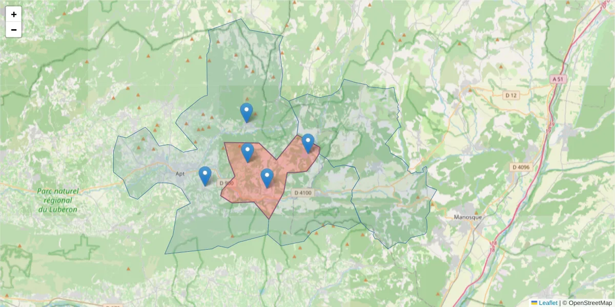 Carte de la zone du code postal  et des codes postaux voisins en France
