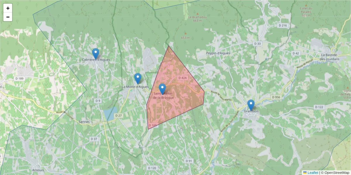 Carte de la zone du code postal  et des codes postaux voisins en France