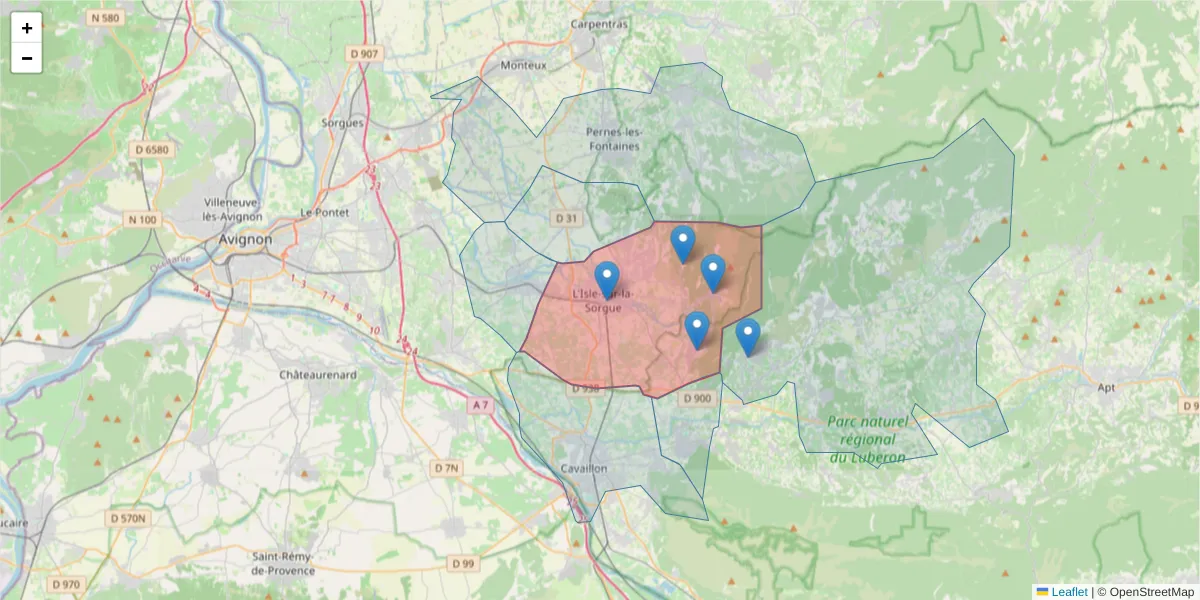Carte de la zone du code postal  et des codes postaux voisins en France