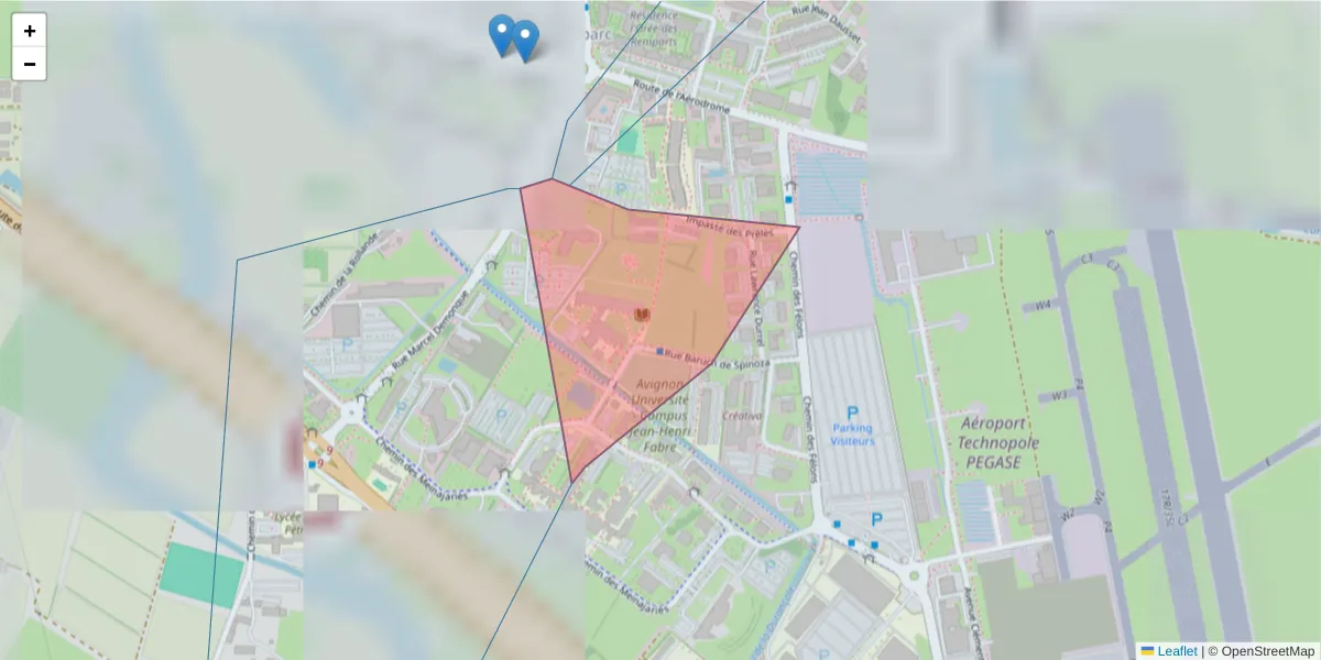 Carte de la zone du code postal  et des codes postaux voisins en France