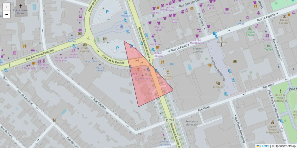 Carte de la zone du code postal  et des codes postaux voisins en France
