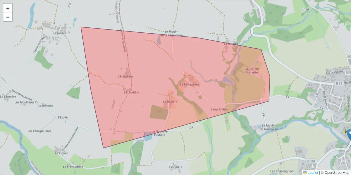 Carte de la zone du code postal  et des codes postaux voisins en France