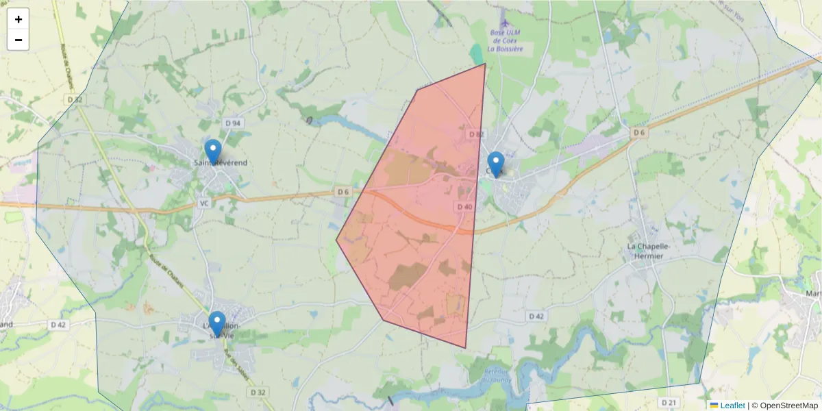 Carte de la zone du code postal  et des codes postaux voisins en France