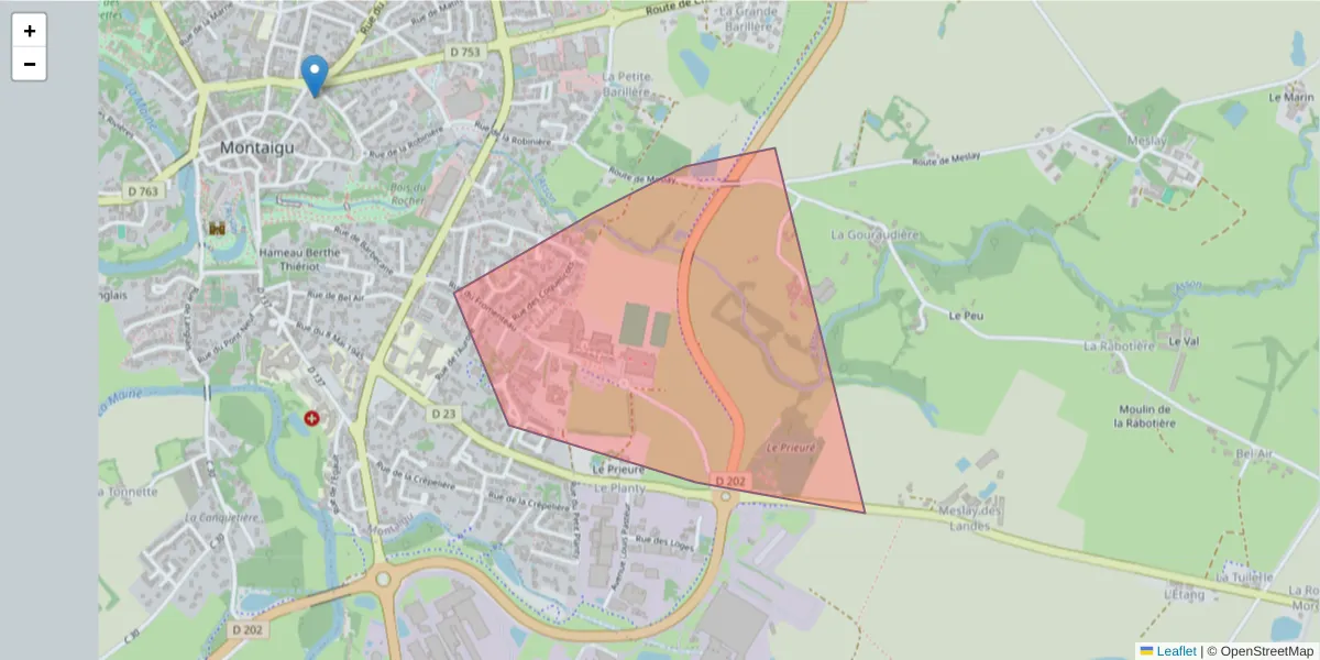 Carte de la zone du code postal  et des codes postaux voisins en France
