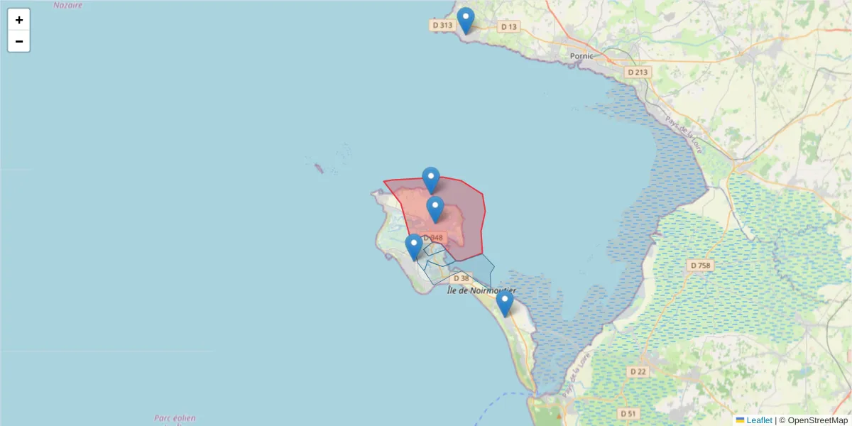 Carte de la zone du code postal  et des codes postaux voisins en France