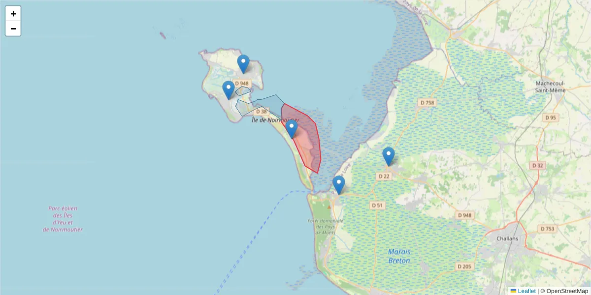 Carte de la zone du code postal  et des codes postaux voisins en France