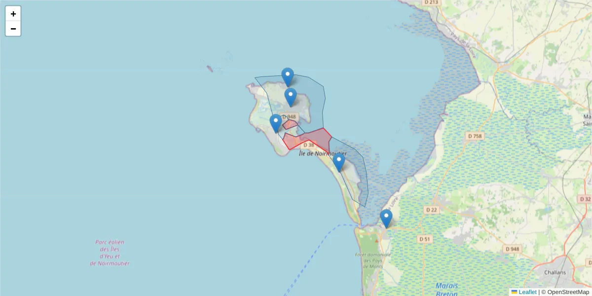 Carte de la zone du code postal  et des codes postaux voisins en France