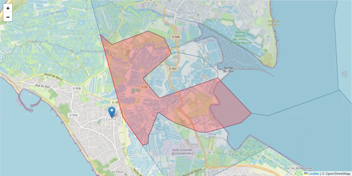Carte de la zone du code postal  et des codes postaux voisins en France