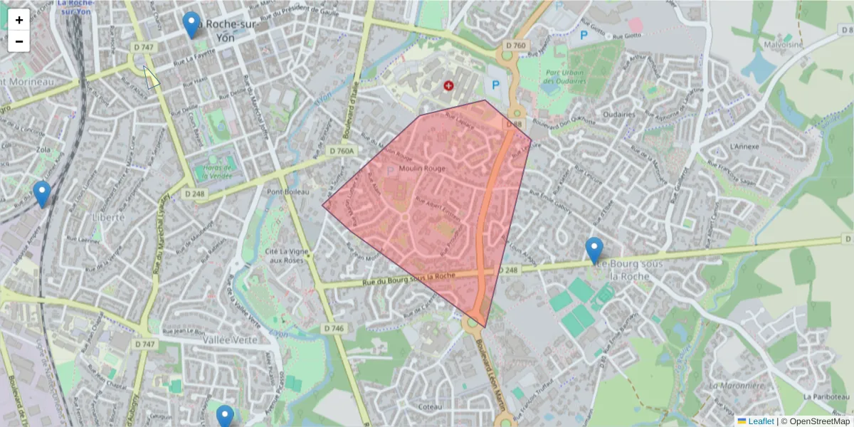 Carte de la zone du code postal  et des codes postaux voisins en France