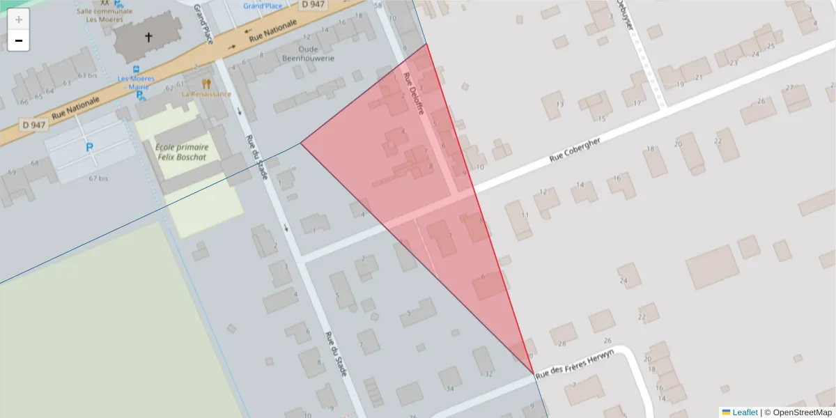 Carte de la zone du code postal  et des codes postaux voisins en France