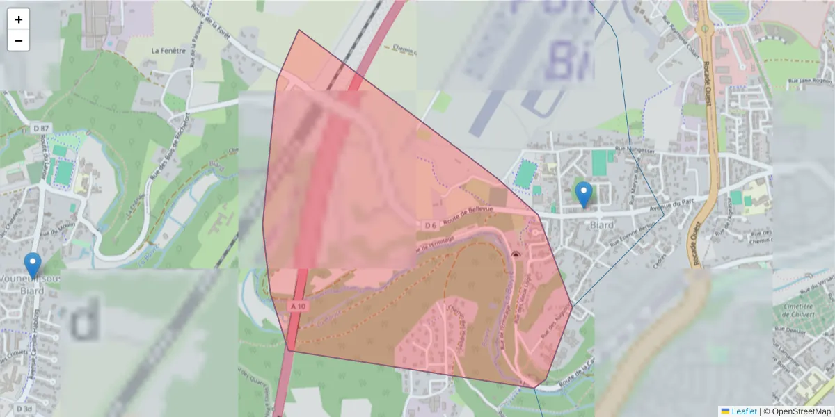 Carte de la zone du code postal  et des codes postaux voisins en France