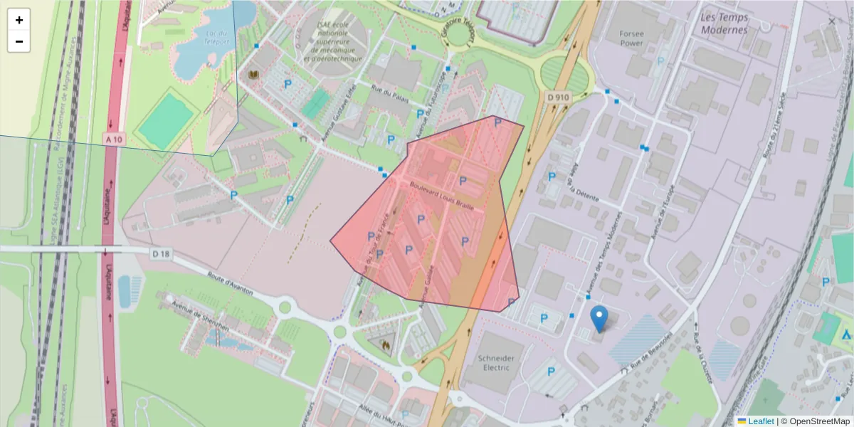 Carte de la zone du code postal  et des codes postaux voisins en France