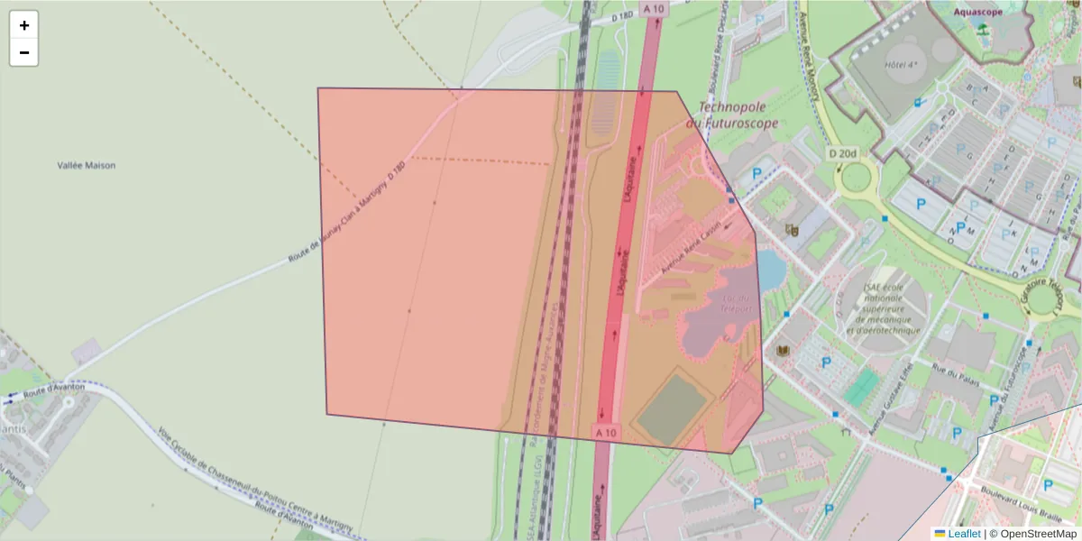 Carte de la zone du code postal  et des codes postaux voisins en France