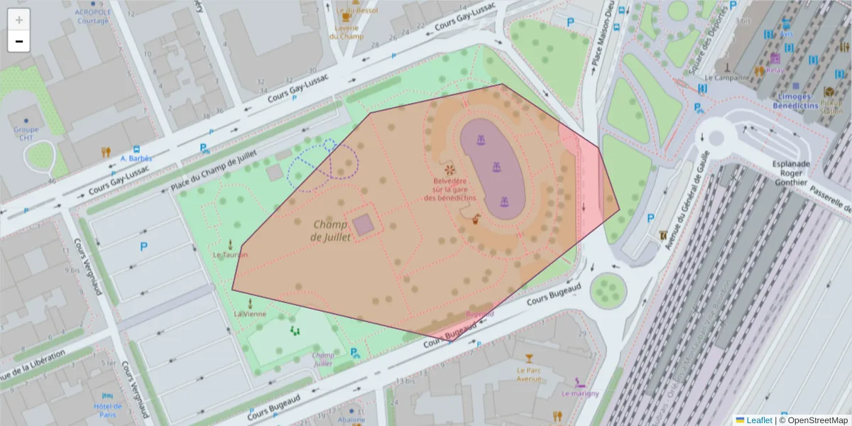 Carte de la zone du code postal  et des codes postaux voisins en France