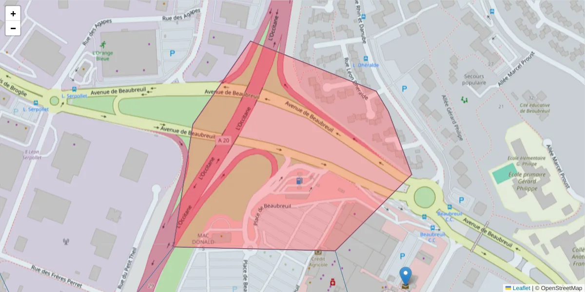Carte de la zone du code postal  et des codes postaux voisins en France