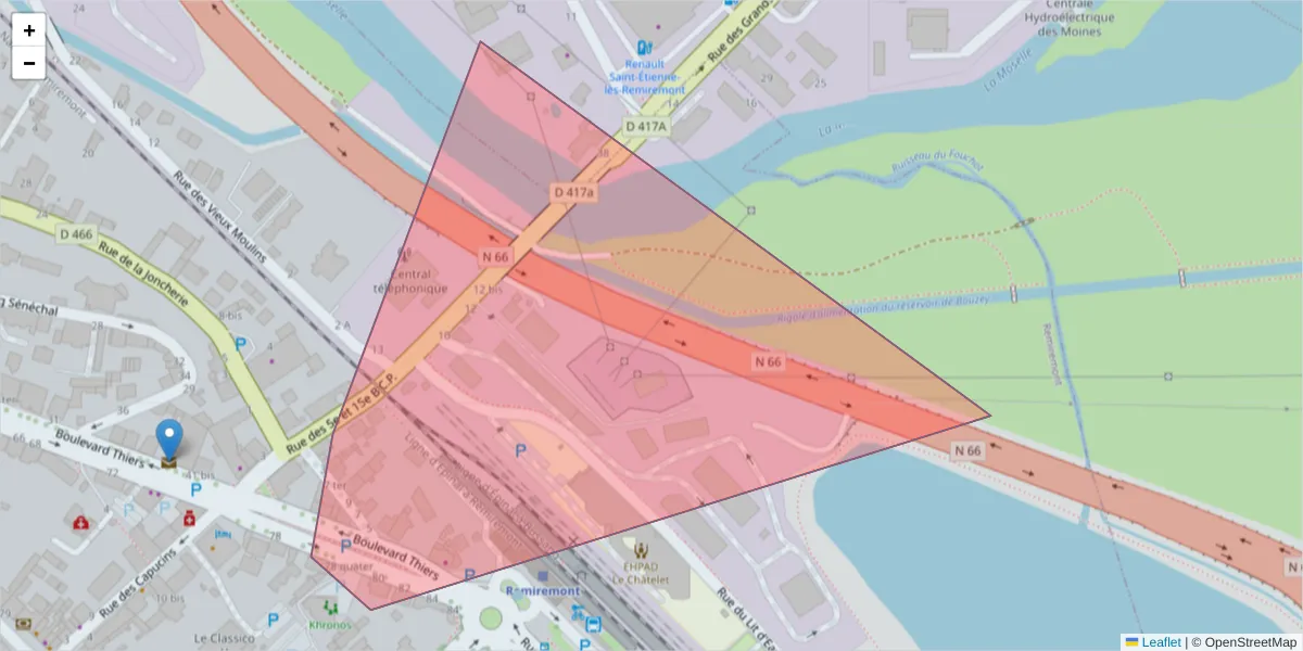 Carte de la zone du code postal  et des codes postaux voisins en France