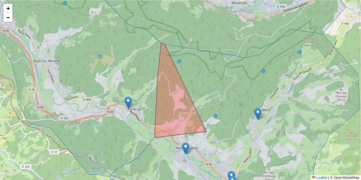 Carte de la zone du code postal  et des codes postaux voisins en France