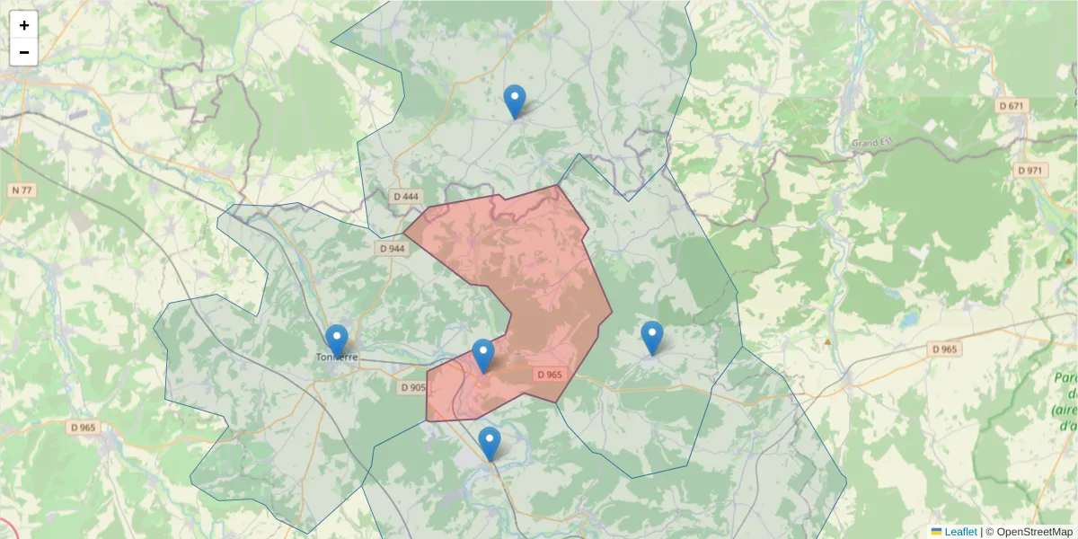 Carte de la zone du code postal  et des codes postaux voisins en France
