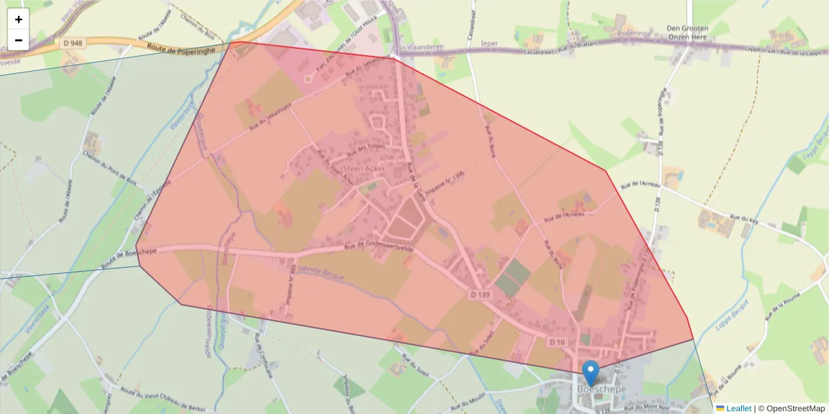 Carte de la zone du code postal  et des codes postaux voisins en France